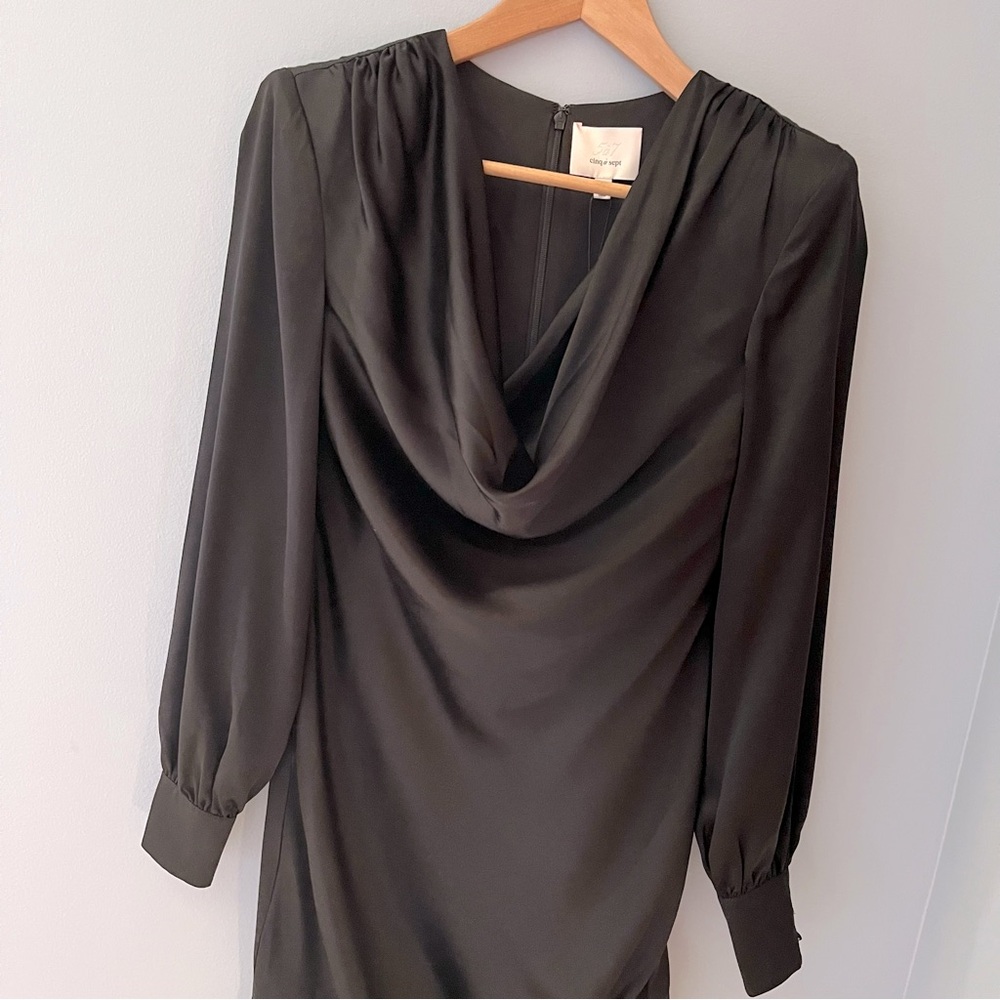 Cinq a Sept Mandy Draped Silk Dress - Black Silk - Picture 4 of 12